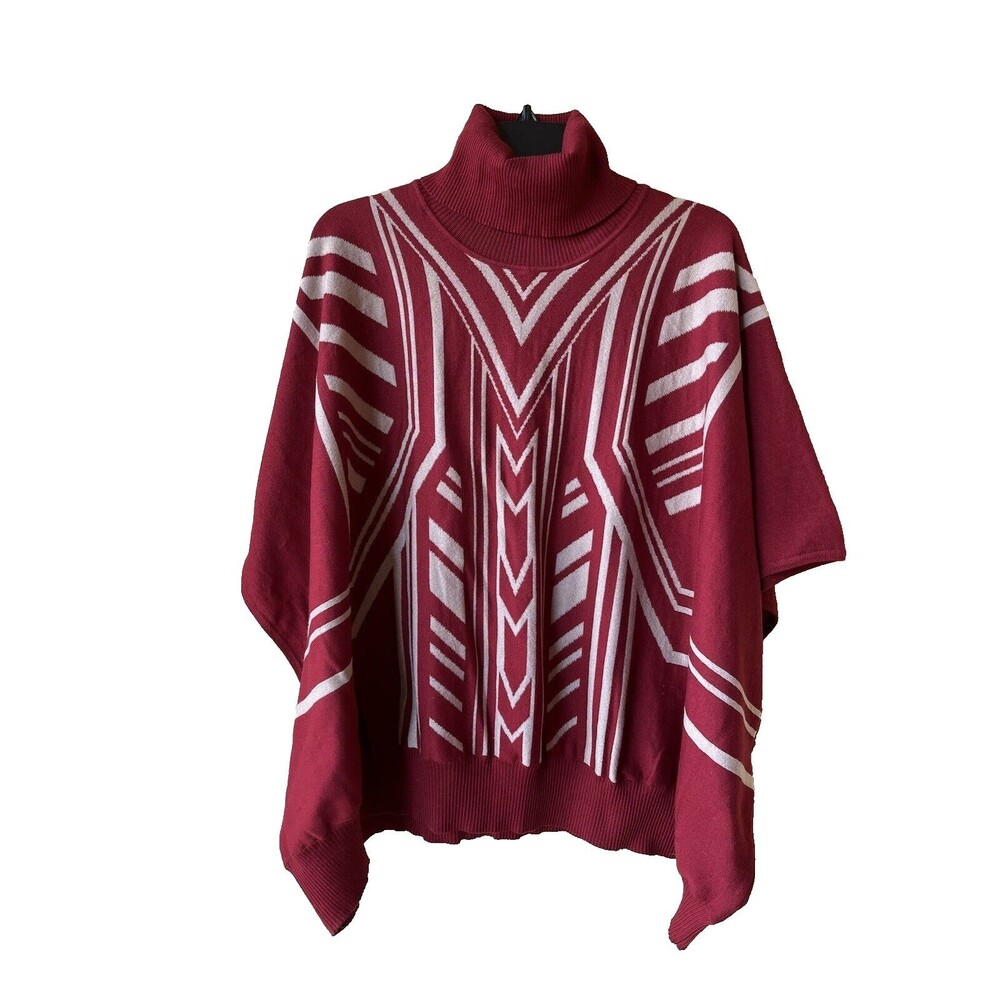 Jealous Tomato womens Red & Tan Turtleneck Sweater Poncho Wrap size One Size